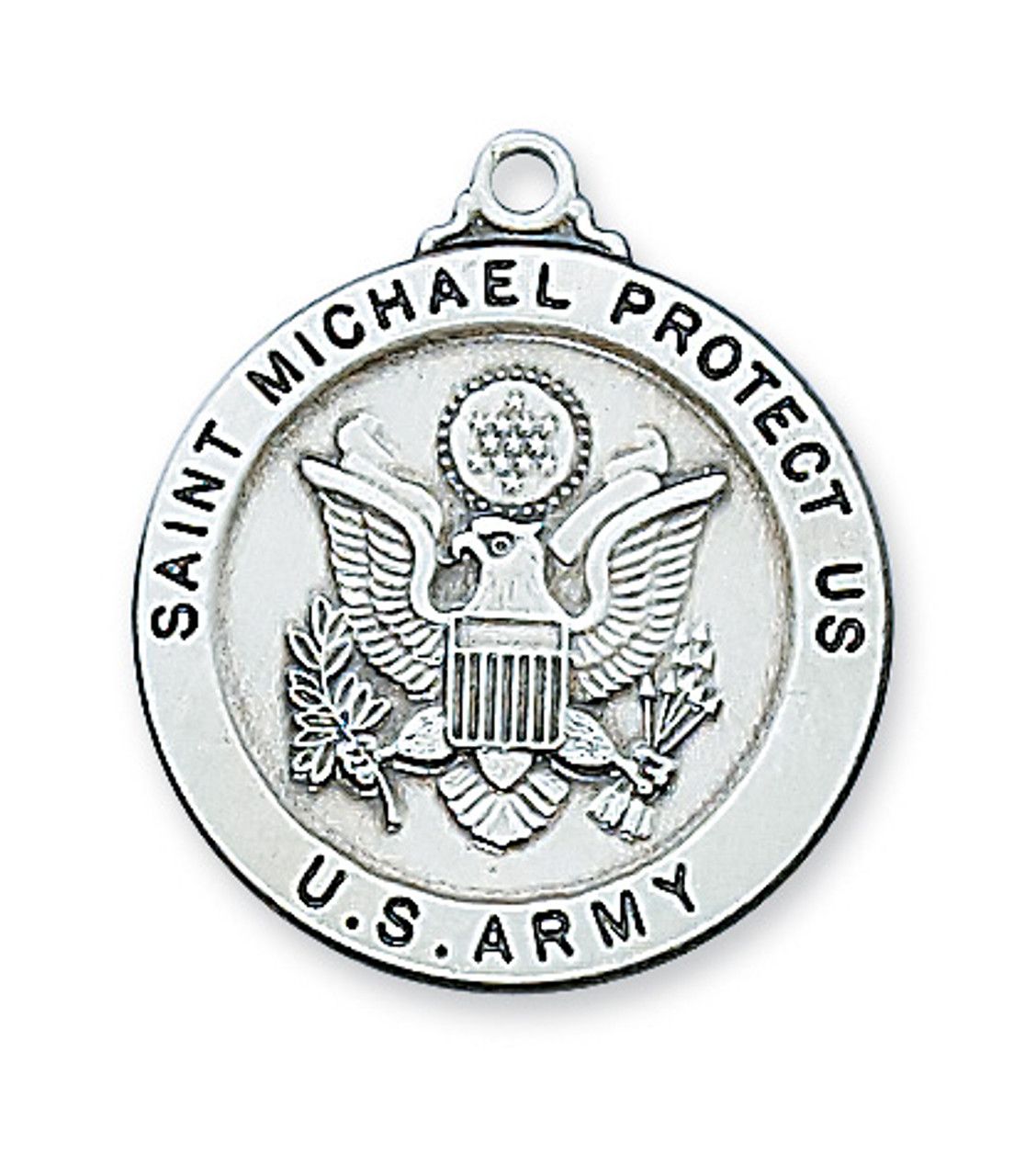Sterling Silver St. Michael Army Medal on 24&quot; Stainless Steel Chain