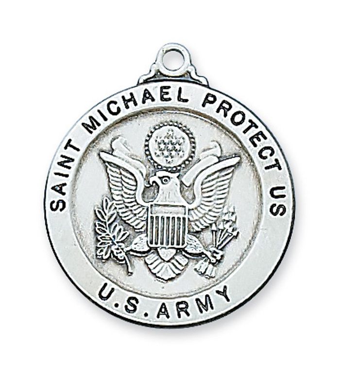 Sterling Silver St. Michael Army Medal on 24&quot; Stainless Steel Chain