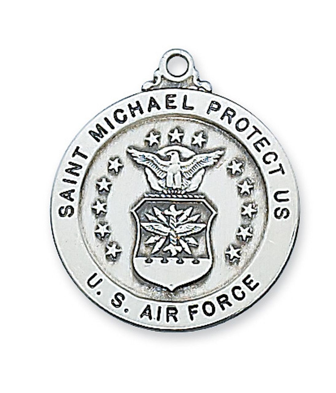 Sterling Silver St. Michael Air Force Medal on 24&quot; Stainless Steel Chain