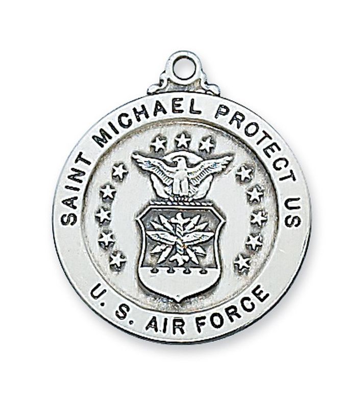 Sterling Silver St. Michael Air Force Medal on 24&quot; Stainless Steel Chain