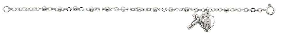Youth Sterling Silver 3mm Beads Bracelet with Chalice and Crucifix