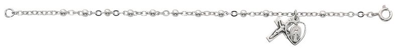 Youth Sterling Silver 3mm Beads Bracelet with Chalice and Crucifix