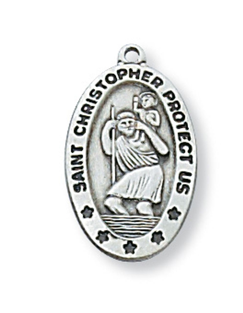 Sterling Silver St. Christopher on 18&quot; Platinum Plated Chain