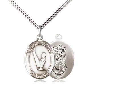 Sterling Silver St. Christopher/Gymnastics Pendant on a 18&quot; Light Rhodium Light Curb Chain