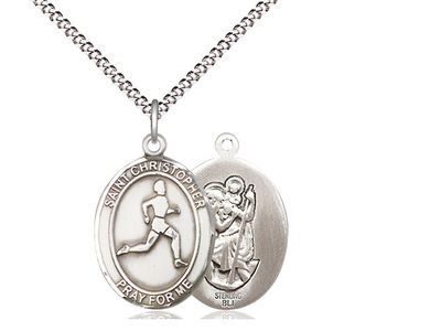Sterling Silver St. Christopher/Track &amp; Field Pendant on a 18&quot; Light Rhodium Light Curb Chain