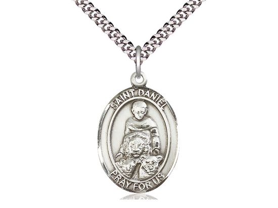 Sterling Silver St Daniel Pendant on a 24&quot; Light Rhodium Heavy Curb Chain