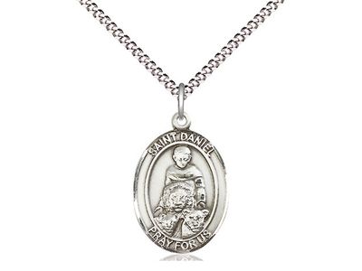 Sterling Silver St Daniel Pendant on a 18&quot; Light Rhodium Light Curb Chain