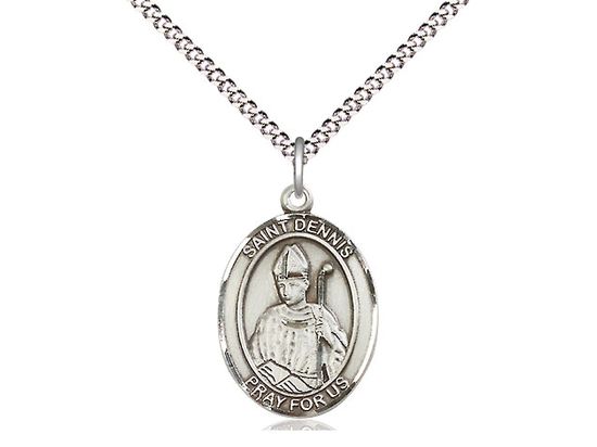 Sterling Silver St Dennis Pendant on a 18&quot; Light Rhodium Light Curb Chain