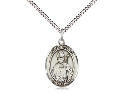 Sterling Silver St Dennis Pendant on a 18&quot; Light Rhodium Light Curb Chain