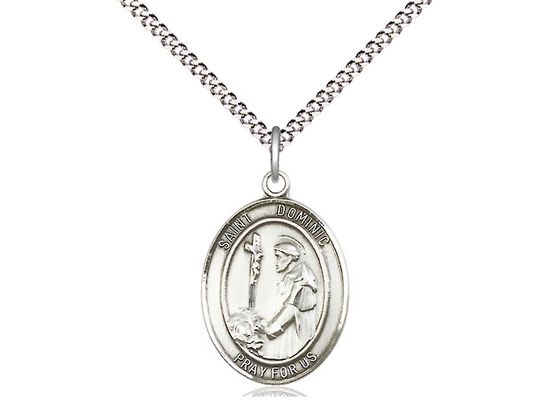 Sterling Silver St Dominic de Guzman Pendant on a 18&quot; Light Rhodium Light Curb Chain