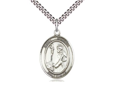 Sterling Silver St Dominic de Guzman Pendant on a 24&quot; Light Rhodium Heavy Curb Chain