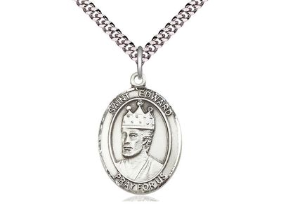 Sterling Silver St Edward the Confessor Pendant on a 24&quot; Light Rhodium Heavy Curb Chain