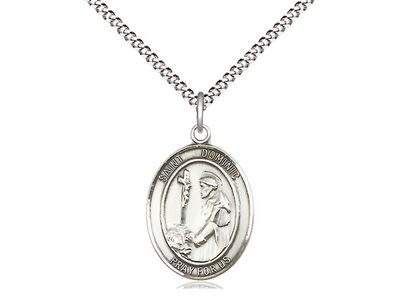 Sterling Silver St Dominic de Guzman Pendant on a 18&quot; Light Rhodium Light Curb Chain