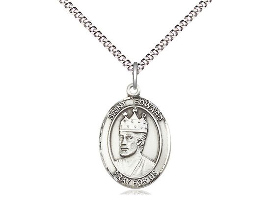 Sterling Silver St Edward the Confessor Pendant on a 18&quot; Light Rhodium Light Curb Chain