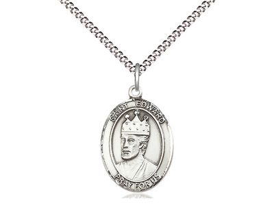 Sterling Silver St Edward the Confessor Pendant on a 18&quot; Light Rhodium Light Curb Chain