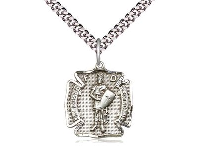 Sterling Silver St Florian on a 24&quot; Light Rhodium Heavy Curb Chain