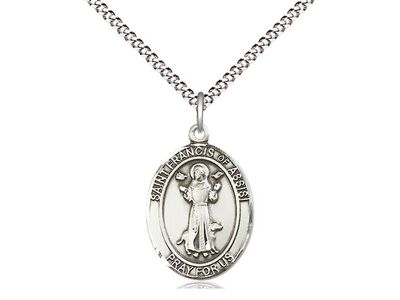 Sterling Silver St Francis of Assisi Pendant on a 18&quot; Light Rhodium Light Curb Chain