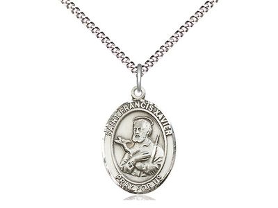 Sterling Silver St Francis Xavier Pendant on a 18&quot; Light Rhodium Light Curb Chain