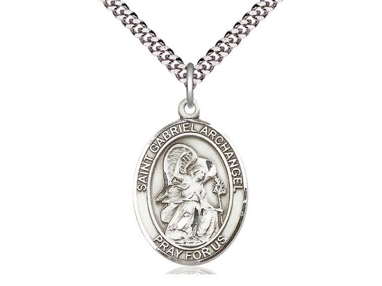 Sterling Silver St Gabriel the Archangel Pendant on a 24&quot; Light Rhodium Heavy Curb Chain