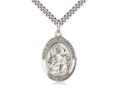 Sterling Silver St Gabriel the Archangel Pendant on a 24&quot; Light Rhodium Heavy Curb Chain