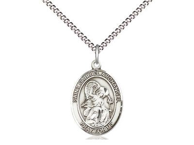 Sterling Silver St Gabriel the Archangel Pendant on a 18&quot; Light Rhodium Light Curb Chain