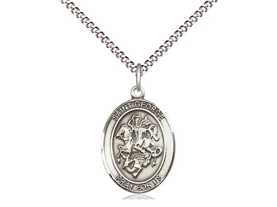 Sterling Silver St George Pendant on a 18&quot; Light Rhodium Light Curb Chain