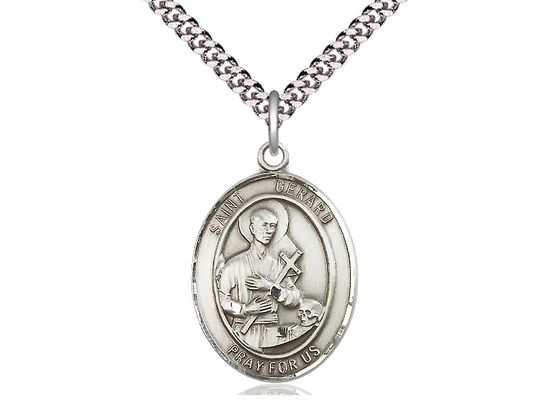 Sterling Silver St Gerard Majella Pendant on a 24&quot; Light Rhodium Heavy Curb Chain