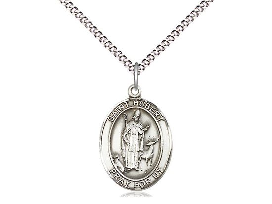 Sterling Silver St Hubert of Liege Pendant on a 18&quot; Light Rhodium Light Curb Chain