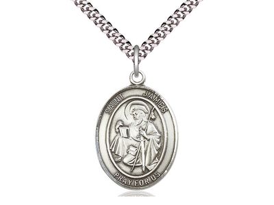 Sterling Silver St James the Greater Pendant on a 24&quot; Light Rhodium Heavy Curb Chain