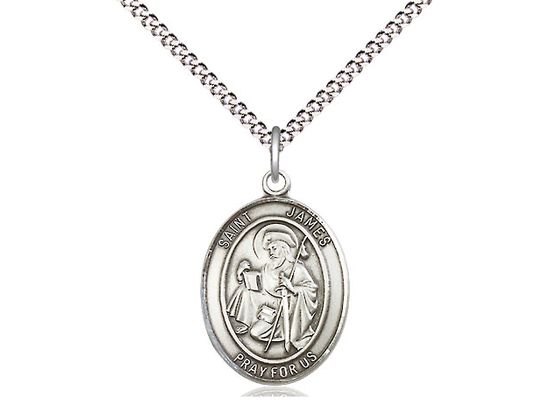Sterling Silver St James the Greater Pendant on a 18&quot; Light Rhodium Light Curb Chain