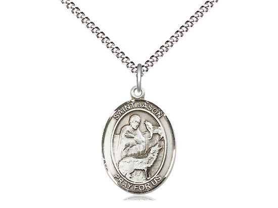 Sterling Silver St Jason Pendant on a 18&quot; Light Rhodium Light Curb Chain