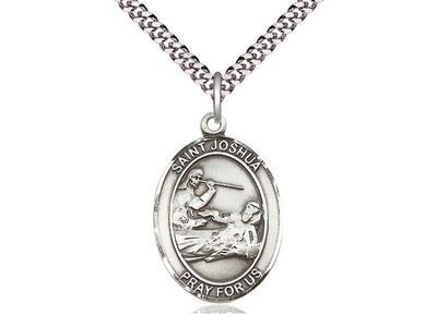 Sterling Silver St Joshua Pendant on a 24&quot; Light Rhodium Heavy Curb Chain