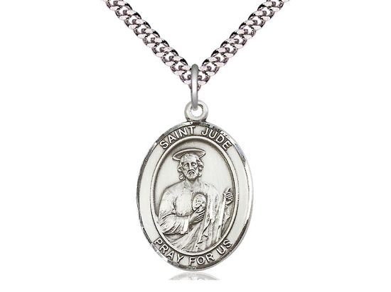 Sterling Silver St Jude Pendant on a 24&quot; Light Rhodium Heavy Curb Chain