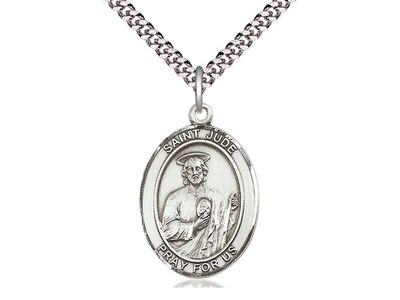 Sterling Silver St Jude Pendant on a 24&quot; Light Rhodium Heavy Curb Chain