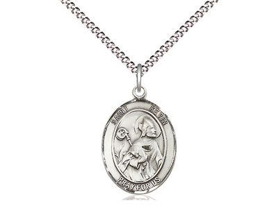 Sterling Silver St Kevin Pendant on a 18&quot; Light Rhodium Light Curb Chain