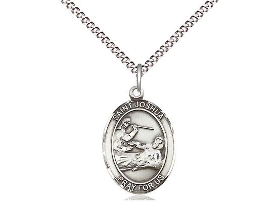 Sterling Silver St Joshua Pendant on a 18&quot; Light Rhodium Light Curb Chain