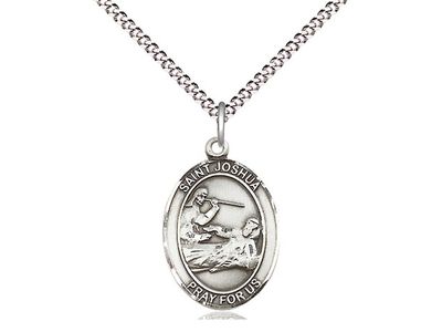 Sterling Silver St Joshua Pendant on a 18&quot; Light Rhodium Light Curb Chain