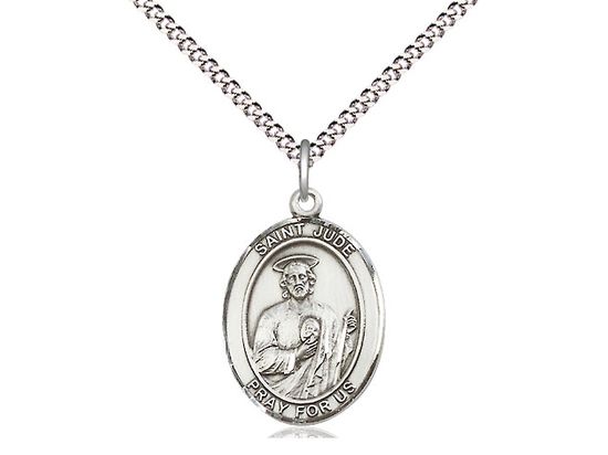 Sterling Silver St Jude Pendant on a 18&quot; Light Rhodium Light Curb Chain
