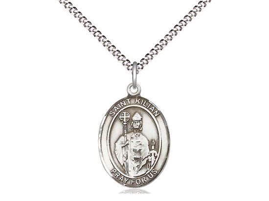 Sterling Silver St Kilian Pendant on a 18&quot; Light Rhodium Light Curb Chain