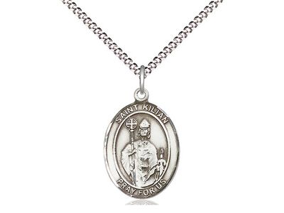 Sterling Silver St Kilian Pendant on a 18&quot; Light Rhodium Light Curb Chain