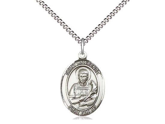 Sterling Silver St Lawrence Pendant on a 18&quot; Light Rhodium Light Curb Chain