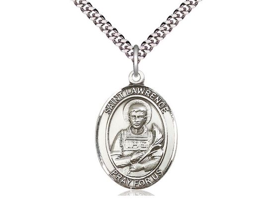 Sterling Silver St Lawrence Pendant on a 24&quot; Light Rhodium Heavy Curb Chain