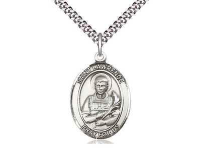 Sterling Silver St Lawrence Pendant on a 24&quot; Light Rhodium Heavy Curb Chain