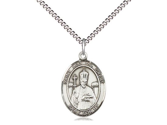 Sterling Silver St Leo the Great Pendant on a 18&quot; Light Rhodium Light Curb Chain