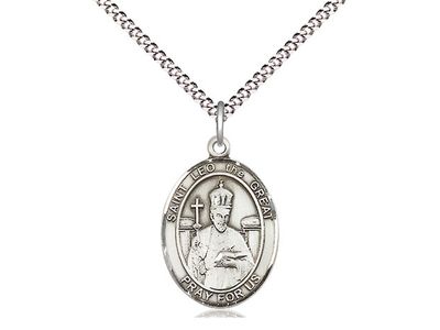 Sterling Silver St Leo the Great Pendant on a 18&quot; Light Rhodium Light Curb Chain