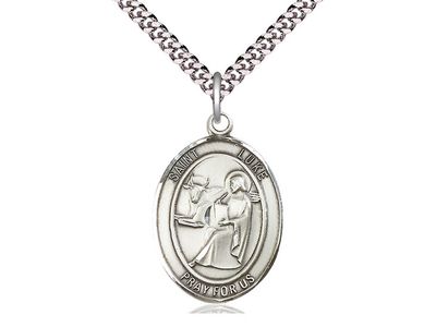 Sterling Silver St Luke the Apostle Pendant on a 24&quot; Light Rhodium Heavy Curb Chain