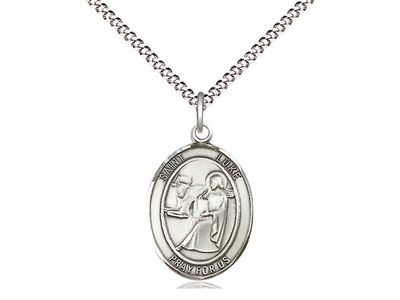 Sterling Silver St Luke the Apostle Pendant on a 18&quot; Light Rhodium Light Curb Chain