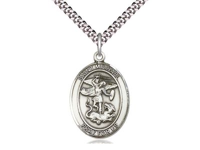 Sterling Silver St. Michael the Archangel on a 24&quot; Light Rhodium Heavy Curb Chain