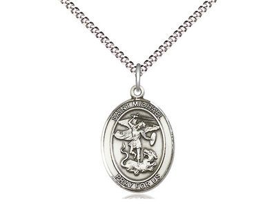 Sterling Silver St. Michael the Archangel on a 18&quot; Light Rhodium Light Curb Chain