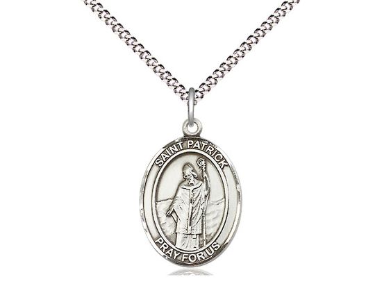 Sterling Silver St Patrick Pendant on a 18&quot; Light Rhodium Light Curb Chain